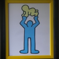 Keith Haring,  Man holding child - offset lithografie, geautoriseerd, ingelijst